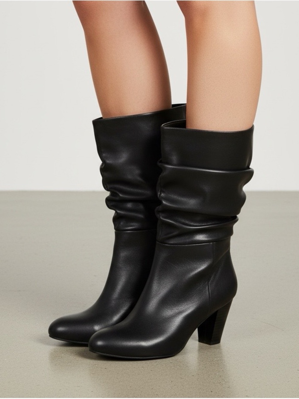 Circus by Sam Edelman Black Slouch Mid-Calf Heeled Boots